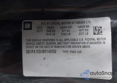 2011 Chevrolet Camaro 2Ls from USA, damaged, VIN 2G1FA1ED4B9149392
